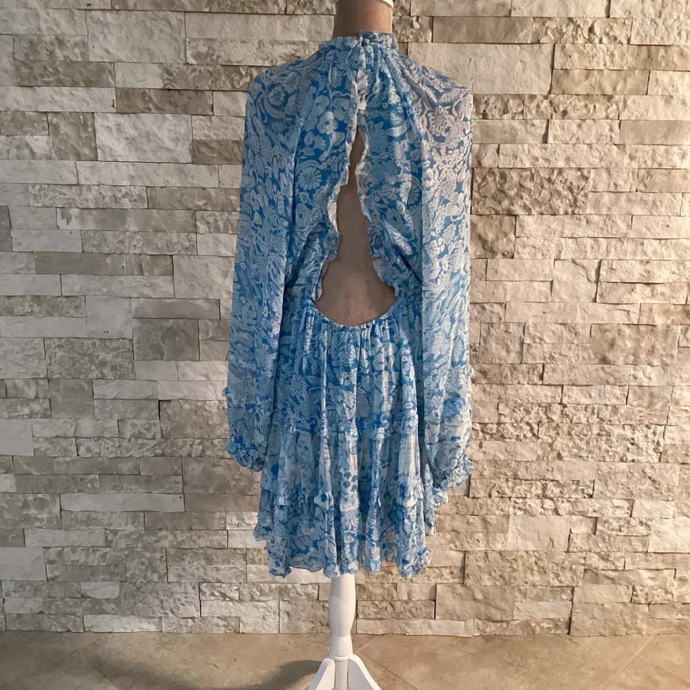 By Anthropologie Long-Sleeve Backless Sheer Ruffle Mini Dress - Picture 6 of 16